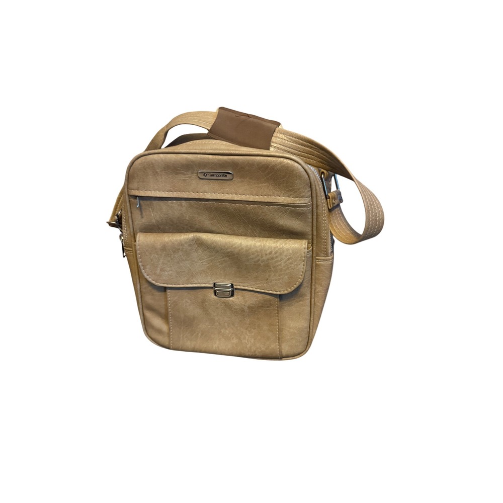 Samsonite Vintage Tan Faux Leather Crossbody Messenger Bag Retro Travel Bag